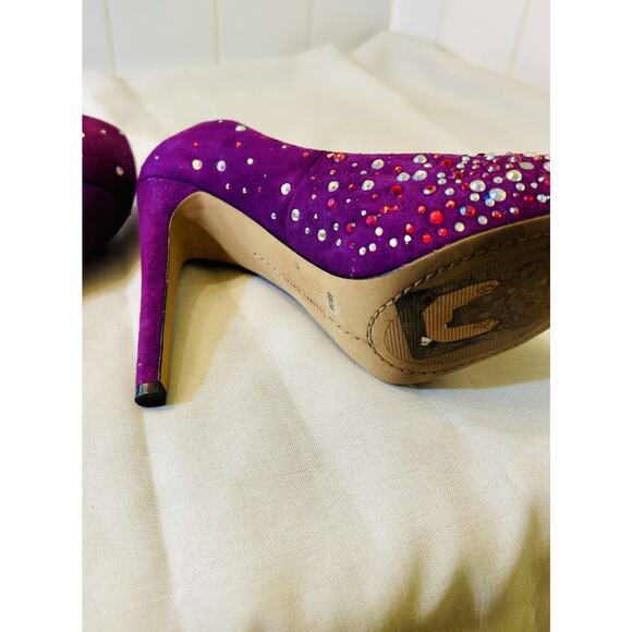 Vince Camuto’s Purple Rhinestone Studded Heels Suede - Picture 8 of 9
